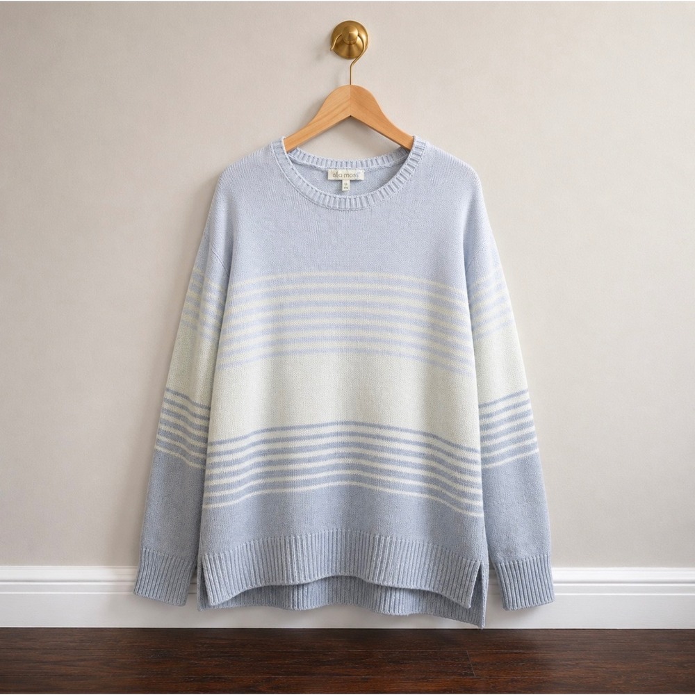Ella Moss Blue White Striped Crewneck Sweater XL Long Sleeve Knit Colorblock